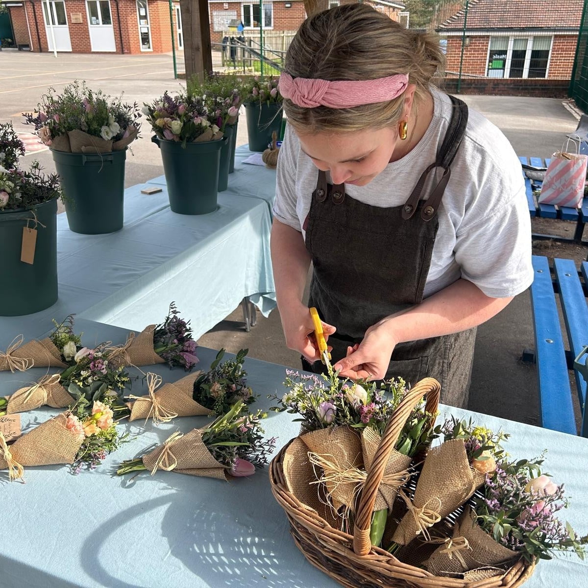 Sophie at a Mother's Day flower pop-up fundraiser
